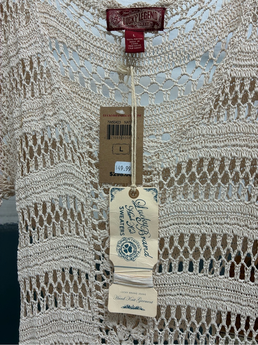 Lucky Brand Cream Open-Knit Crochet  Dress/ or Swim Cover Up
